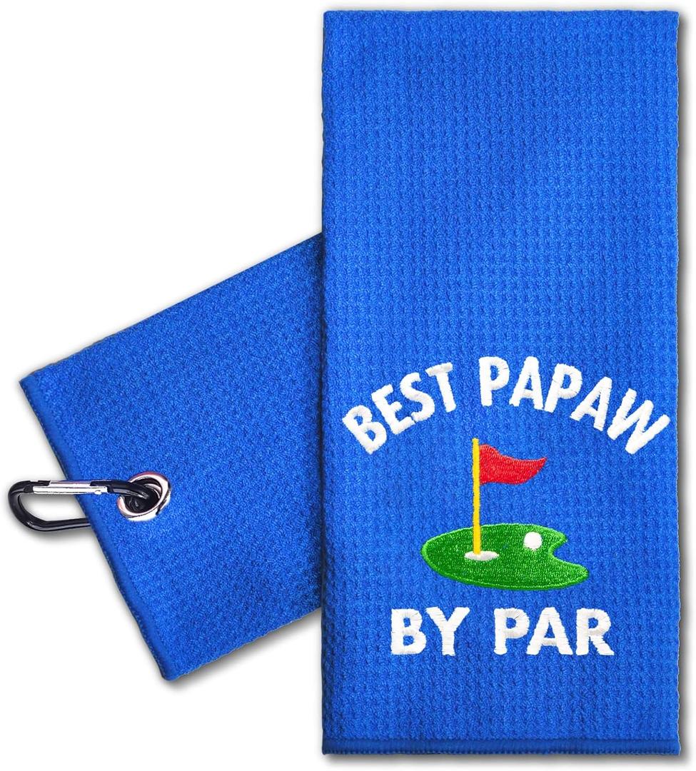 ERHACHAIJIA Best Papaw by Par Embroidered Golf Towel with Clip. Funny Golf Accessories Gifts for Men Father Papa Golf Lover, Birthday Retirement