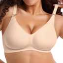 Push Up Seamless Bras for Women No Underwire Support and Lift V Neck Wireless Full Coverage Bralettes Everyday Bras (Medium, Nude)