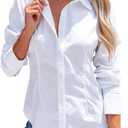 siliteelon Women's Button Down Shirts Long Sleeve Dress Shirts Wrinkle Free Collared Work Office Solid Blouses Corset Tops (Large, Aa White)