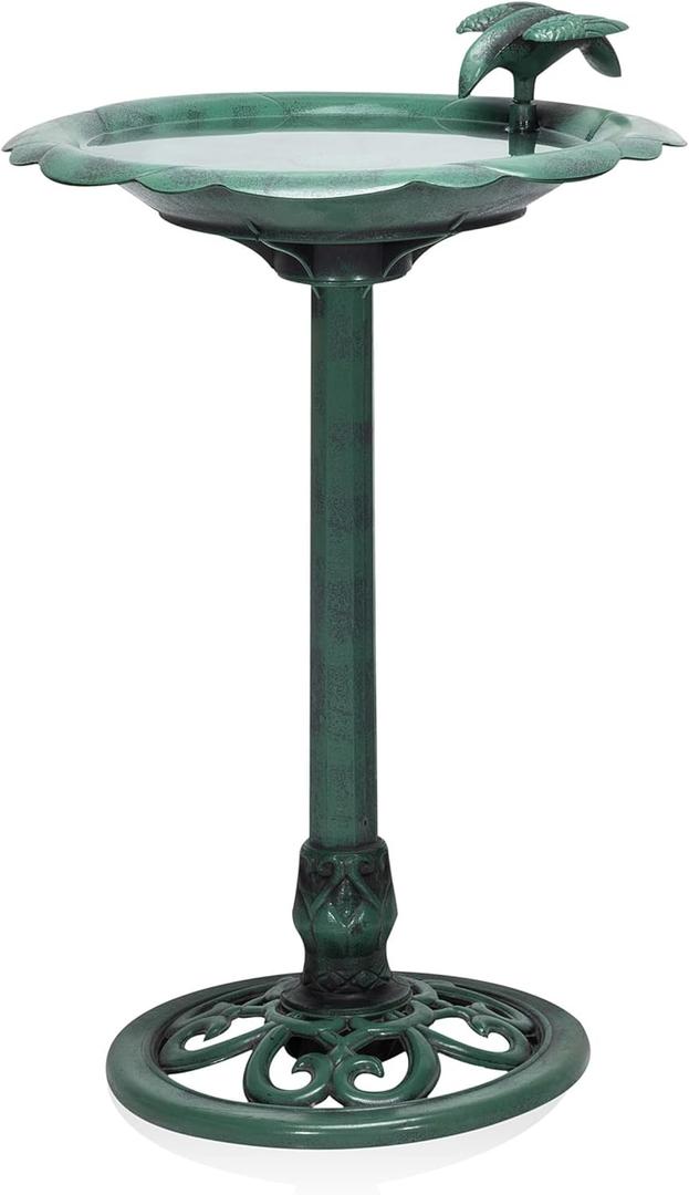 Alpine Corporation - 31" Tall Outdoor Antique Flower Birdbath with Bird Decoration Yard Statue  Charming Garden Accent to Attract Birds - Durable Polypropylene Construction for Patio, Deck, or Yard