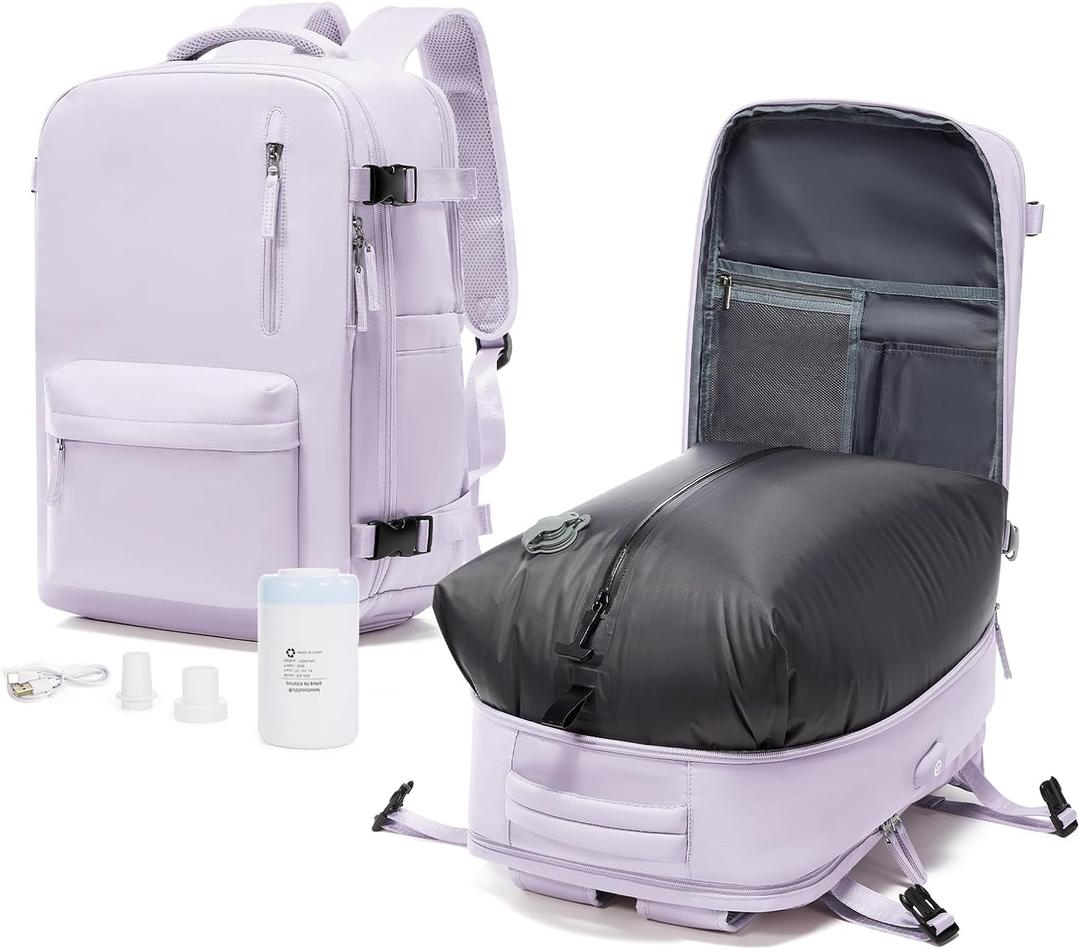 Vacuum Travel Backpack with Compression System for Men Women, Waterproof Vacuum Laptop Backpack With Pump