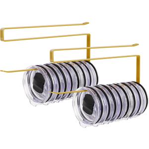 2 Pack Tumbler Lid Organizer, Horizontal Tumbler Lid Storage Hook to Hold Up 20 Lids, Space Saving Cup Lid Holders Under Cabinet Tumbler Lid Hook for Kitchen Organizer, Paper Towel Rack Hanger (Gold)