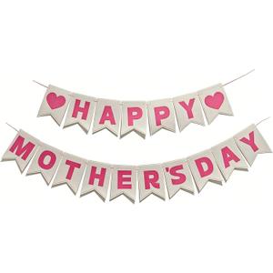 Happy Mother's Day Banner Decorations- Upgraded 3-Layer Felt Mothers Day Decor Sign Banner for Mother's Day Party, Outdoor Celebration, Home Class Office Wall Porch Staircase Decor Pink, No Assembly Required