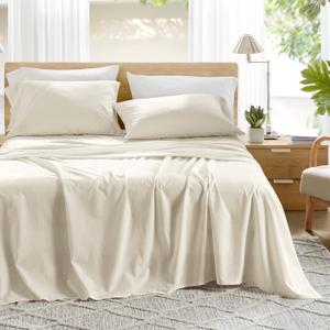 Comfort Spaces 100% Cotton Sheets Queen, Breathable, Ultra Soft Cotton Sheets, Naturally Cool Cotton Bed Sheets with 14" Elastic Pocket Fits up to 16" Mattress, All Season Sheet Set, Ivory 4 Piece