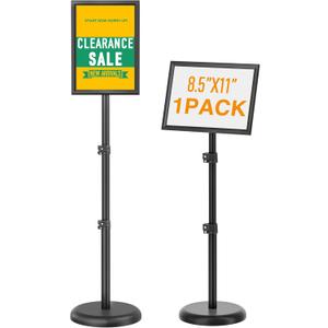 Sign Holder Stand 8.5x11 inch, Adjustable Floor Standing Sign Holder, Heavy Duty Sign Stand for Display, Fillable Retractable Poster Stand for Malls, Schools, Restaurants (1Pack) (Black)
