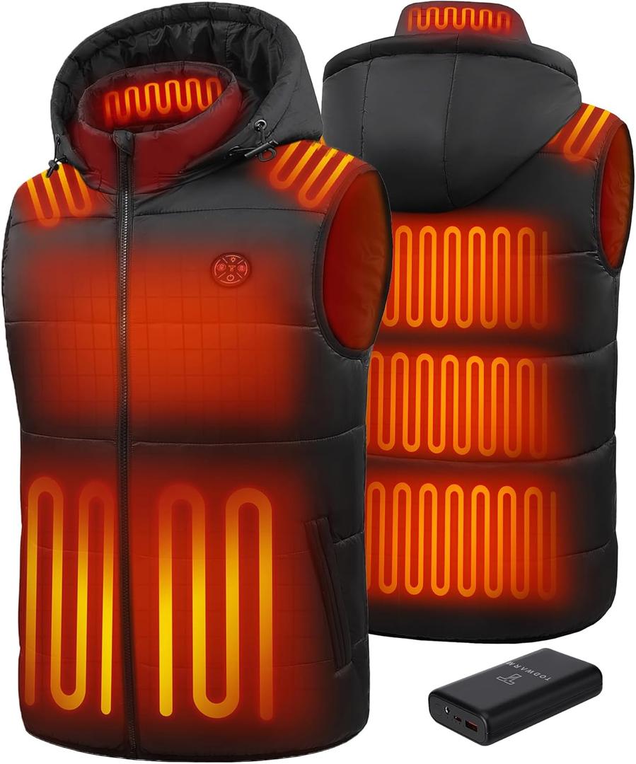 Men Heated Vest, Detachable Hood Sleeveless Electric Warming Jacket for Winter Hiking Cycling, L