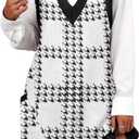 Zeagoo Womens Sweater Vest Dress Pattern Knitted Pullovers Sweaters V Neck Tank Sweater Dress with Pockets (X-Large, White Plaid)