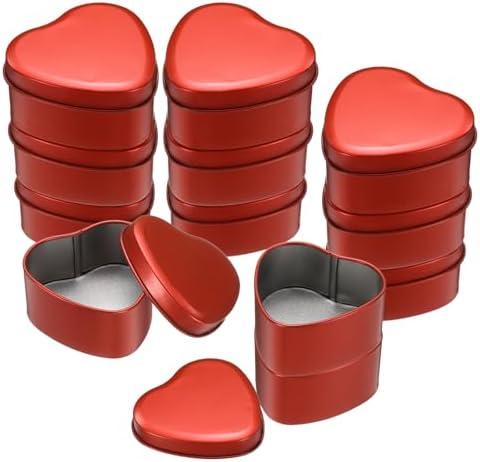 uxcell 12Pcs Heart Shaped Metal Tins Box, Empty Candy Jars with Lids, Favors Storage Containers for Valentine's Day Candles Wedding Parties Cookies Gifts, Red (7.5x7x3.5cm)