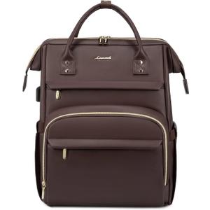 LOVEVOOK Leather Laptop Backpack for Women 17 inch, Travel Backpack Purse Nurse Teacher Computer Laptop Bag, Professional College Business Work Bags Carry On with USB Port, Coffee