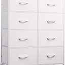 WLIVE Fabric Dresser for Bedroom, Tall Dresser with 8 Drawers, Storage Tower with Fabric Bins, Double Dresser, Chest of Drawers for Closet, Playroom, Dormitory, White