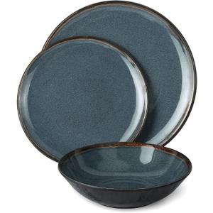 100% Melamine Dinnerware Sets 12 Piece Plate Bowl Set Dish Set For Outdoor & Indoor - Includes 4 Dinner Plates 4 Salad Plates and 4 Bowls Perfect For Every Day Use. Vintage Turquoise