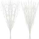 SLKING STORE SLK 16-Pack Artificial Glitter Berry Stem Ornaments, Christmas Decorative Glittery Twigs, Picks, Branches for Tree, Wreath, Small Vase, Halloween Party (White)