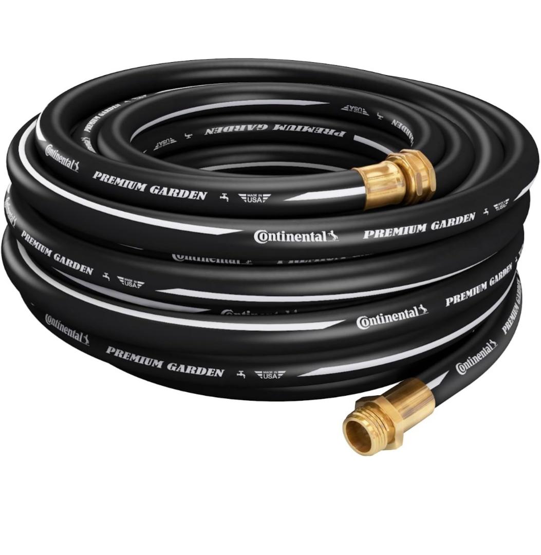 Continental Premium Garden, Black Heavy Duty Cold Water Garden Hose, 5/8in Inside Diameter x 25ft Length, Male x Female Garden Hose Thread