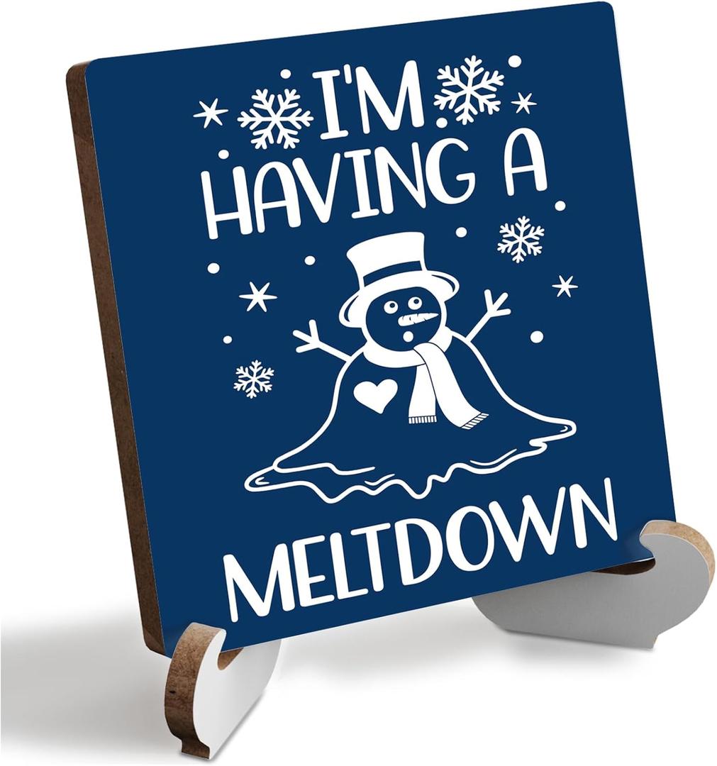 Christmas Decor Rustic Xmas Wooden Desk Decor Funny Seasonal Winter Holiday Christmas Decorations for Home Farmhouse Office Table Shelf Table Tiered Tray Merry Christmas Sign Plaque with Wood Stand 5