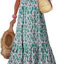 Dokotoo Women Summer Dresses 2025 Spaghetti Strap Scoop Neck Smocked Ruffle Flowy Boho Maxi Dress, Green