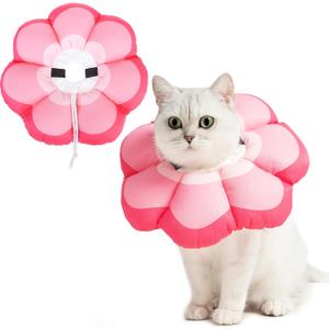 PUPTECK Cat Cone Collar Soft, Adjustable Protective Recovery Flower Collar Alternative, Comfortable Elizabethan Cat Collar Lightweight Stop Licking Neck Cone for Cats After Surgery, Pink, M