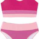 ZAFUL Women Tankini Set, Ribbed High Cut Surplice Swimsuit Bathing Suit with Spaghetti Straps (Small, 12-pink Multicolor)