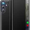 Phone Case for Samsung Galaxy A26 5G Cases, Clear View Window Luxury Slim Mirror Galaxy A26 5G Case with Kickstand, Leather Hard PC Flip Shockproof Protective Cover for Samsung A26 5G Case (Black)