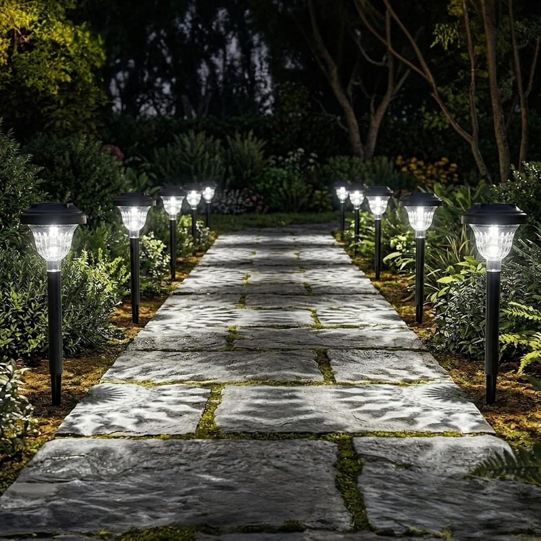 Solar Pathway Lights Outdoor 10 Pack Waterproof Solar Garden Lights Auto On/Off LED Solar Yard Lights 6000K Cool White Solar Stake Lights Outdoor Landscape Path Lights for Driveway Walkway