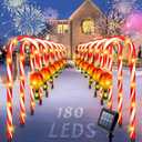 12 Pack Outdoor Solar Christmas Decorations, 180 Bright LED Solar Candy Cane Christmas Lights 8 Lighting Modes, Waterproof Outside Xmas Decorations with Lantern Decor Lights for Pathway Yard Garden
