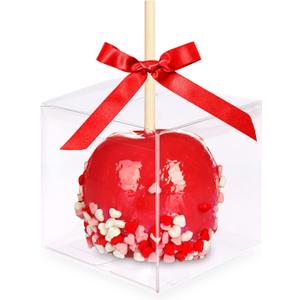 4x4x4 Inches Transparent Apple Box With Hole,30 PCS Caramel Apples Clear Boxes Candy Apple PET Boxes for Candy Making