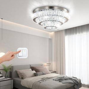 Modern LED Crystal Chandelier 3-Tier LED Ceiling Light Round Ceiling Flush Mounted Chandelier Light Fixure for Bedroom Living Room Dinning Room(Multi-Color)