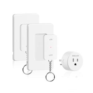 Remote Control Outlet Wireless Wall Mounted Light Switch, Wireless On Off Remote Outlet Switch with Magnetic Base, 100ft RF Range, 15A/1875W, Two Switches for One 0utlet W09RC2106