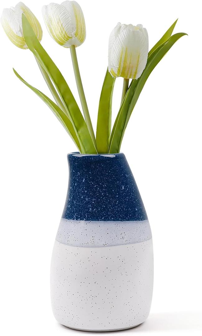Ceramic Vase  5.9 Tall Handmade Blue and White Glazed Pottery for Home Decor  Modern Asymmetrical Flower Vase for Living Room, Shelf, Table Centerpiece  18oz / 500ml
