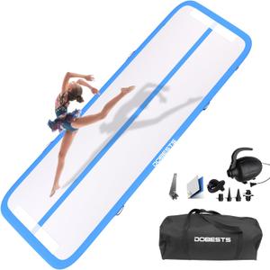 DOBESTS Gymnastics Mat Inflatable Tumble Track Tumbling Mat 6.6ft/10ft/13ft/16ft/20ft,for Home Use Training Yoga Cheerleading with Air Pump (lake blue)