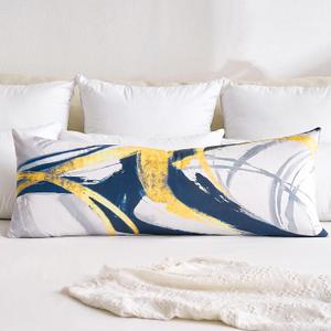 Lumbar Pillow Cover 14x36 for Bed Decor Blue Body Pillowscase Navy Blue and Yellow Abstract Striped Decorative Cushion Covers for Farmhouse Sofa Couch Bed Living Room Boho Modern Decoration Pack of 1