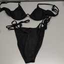 ZAFUL Underwire Bikini Sets for Women Back Clasp Bikinis Side Tie String Ribbed Two Piece Swimsuits Black M