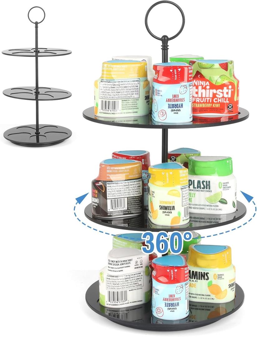 Pod Holder for Ninja Thirsti Pods, 360 Rotating15-Flavor Storage Holder for Ninja Thirsty Drink System Pod Organizer for Ninja Thirsty Flavor Pods,Water Flavoring Black