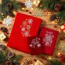 2 x VitalCozy 3 Pcs Snowflake Bathroom Towel Set 100% Cotton with 1 Bath Towels, 1 Hand, 1 Wash Cloth Winter Red Snowflake Embroidered Holiday Decorative for Kitchen Bath Dish Drying Cleaning
