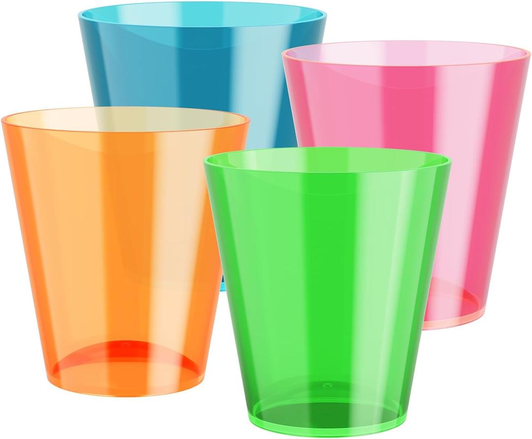 FOCUSLINE 200Pack 2 Oz Plastic Shot Glasses Set, Neon Party Mini Shot Glasses Bulk, Durable and Reusable, Small Disposable Plastic Cups for Vodka, Whiskey, and More