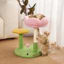Small Cat Scratching Post Cute with Bed, Cute Flower Small Cat Tree Pink with Removable Cute Beds and Spring Ball, 20in Small Cat Scratcher for Indoor Cat/Kitten