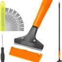 KeFanta Razor Blade Floor Scraper, 4" Wide Heavy Duty Scraper Tool with 45.7" Long Handle, 10PCS Extra Metal Blades, Paint Scrapers for Cleaning Wall Glass Tile Floor Paint Gum Glue Stains Linoleum