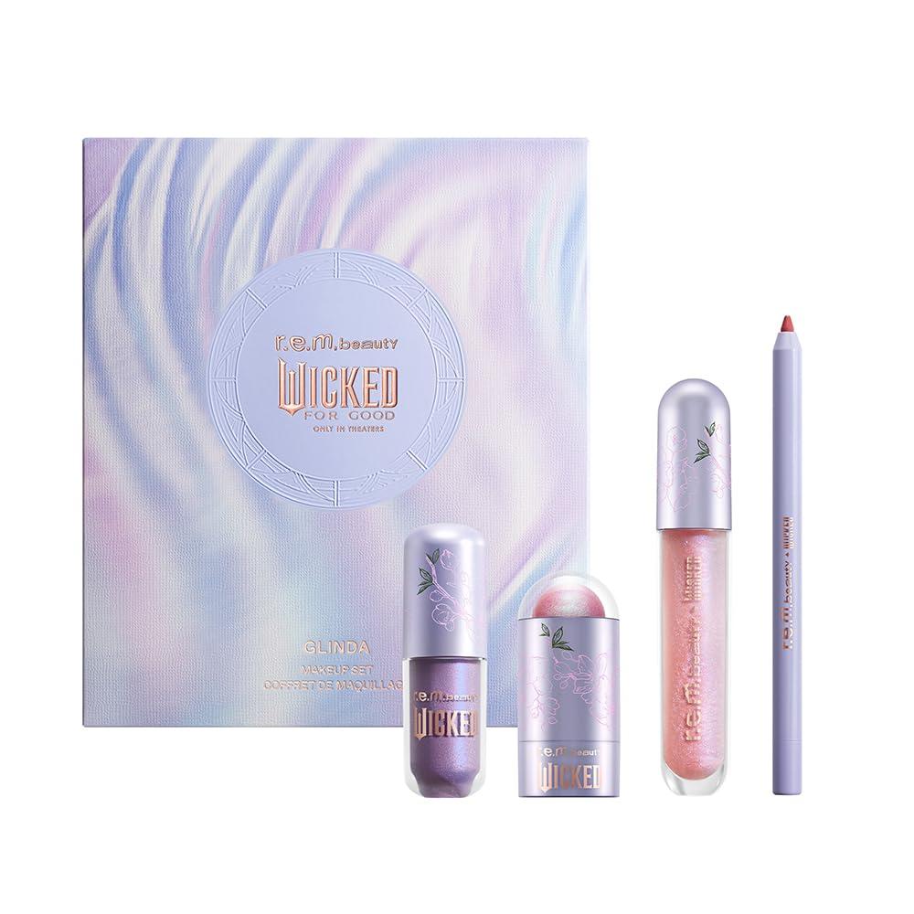 r.e.m. beauty Wicked: For Good | Makeup Set | Waterpoof Eye Shadow, All Over Glow Stick, Creamy Lip Liner, Glossy Lip Balm | 4 Full Size Products (Glinda)