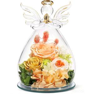 Gifts for Mom, Mother’s Day Birthday Gift for Women, Preserved Rose Angel Figurine in Glass, Handmade Angel Flower Keepsake for Women Birthday Sympathy Gift (Champagne)