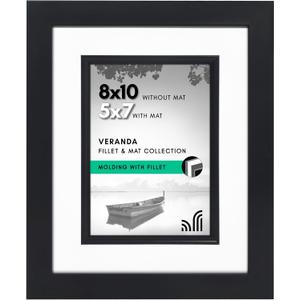 Americanflat 8x10 Picture Frame with Decorative Inner Mat Accent - Displays 5x7 Photos with Mat or 8x10 Without - Veranda Collection - Black Statement Frame with Shatter-Resistant Glass