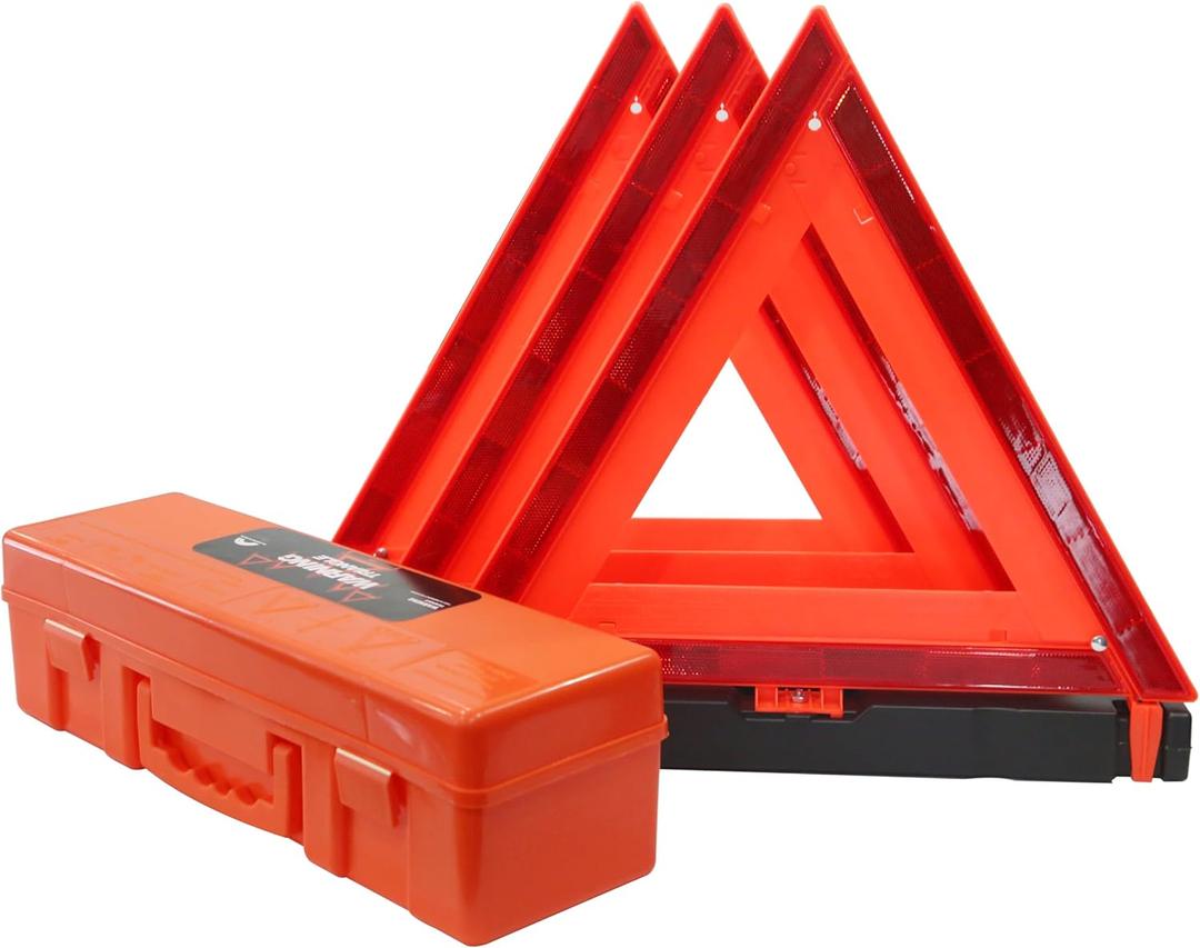 3 Pack Foldable Warning Reflective Triangles with Carrying Case, Heavy Base Roadside Triangles for Vehicles Breakdown, Safty Reflector DOT Approved (Sand Filled)