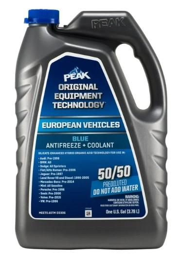 PEAK® OET Extended Life Blue 50/50 Pre-Diluted Antifreeze/Coolant for European Vehicles, 3.78 Liters