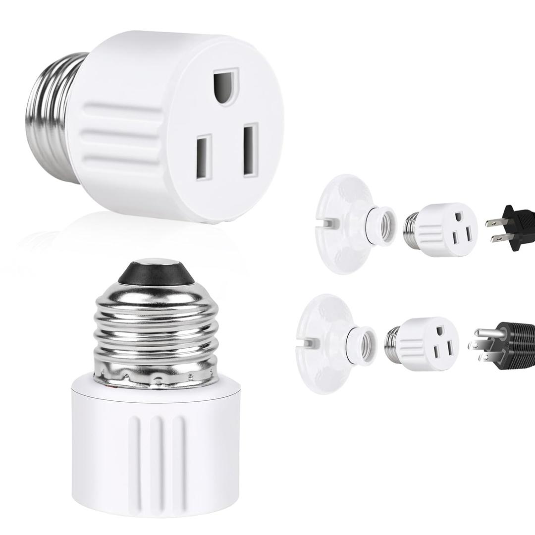 Outlet Light Socket Adapter, Screw in Outlet Socket, E26 Light Bulb to Outlet Socket Converter, Light Bulb Plug Adapter for Porch Light Socket, Camera, Garage Light