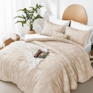 Kozyhvn Floral Comforter Set Queen Khaki, Cute Flower Bed in a Bag Queen Boho 7 Pieces, Soft Fluffy Bedding Sets with Comforter, Sheets, Pillowcases & Shams, All Season