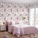 Ismoon 17.3''x197''Peel and Stick Wallpaper Boho Floral Contact Paper Pink Watercolor Flowers Leaf Wallpaper Removable Self-Adhesive Wall Paper for Bedroom Renter Friendly Vinyl