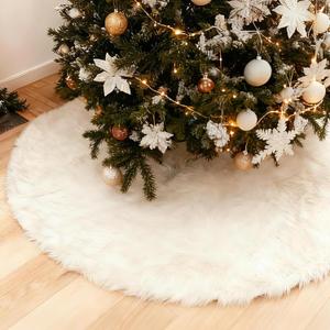 Christmas Tree Skirt White, 48 Inch Soft Faux Fur Xmas Tree Skirts, Large Luxury Velvet Plush Christmas Trees Decoration, White Ornaments for Christmas Holiday Party Indoor Party Home Decor