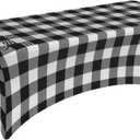 Black and White Buffalo Plaid 6 Ft Elastic Table Cover Fitted Rectangular Tablecloth for Party Banquet Festival Wedding