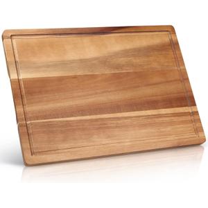 17" Best Solid Acacia Wood Cutting Boards for Kitchen Meat Large Wooden Charcuterie Board Food Non Toxic Hardwood Chopping Boards with Juice Groove Thick Butcher Block Big Bread Serving Cheese Board