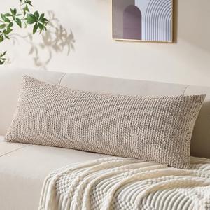Allorry Decorative Lumbar Pillow Cover 14x36 Beige Striped Wool Long Body Pillow Neutral Textured Boho Lumbar Throw Pillow Cushion Covers for Modern Farmhouse Sofa Bed Living Room Decor SY011-A14