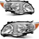 Headlight Assembly for 2009 2010 Toyota Corolla Base/CE/LE/XLE Models North America Built Vehicle Clear Lens Chrome Housing Amber Reflector Replacement Pair