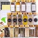Glass Spice Jars with Label Set, Bamboo Lids & Funnel - Kitchen Airtight Storage Jars with Lids - Spices and Seasonings Sets Organizer, Spice Glass Jar with Lid Food Canister Bottle Sugar Shaker, 11 Pack